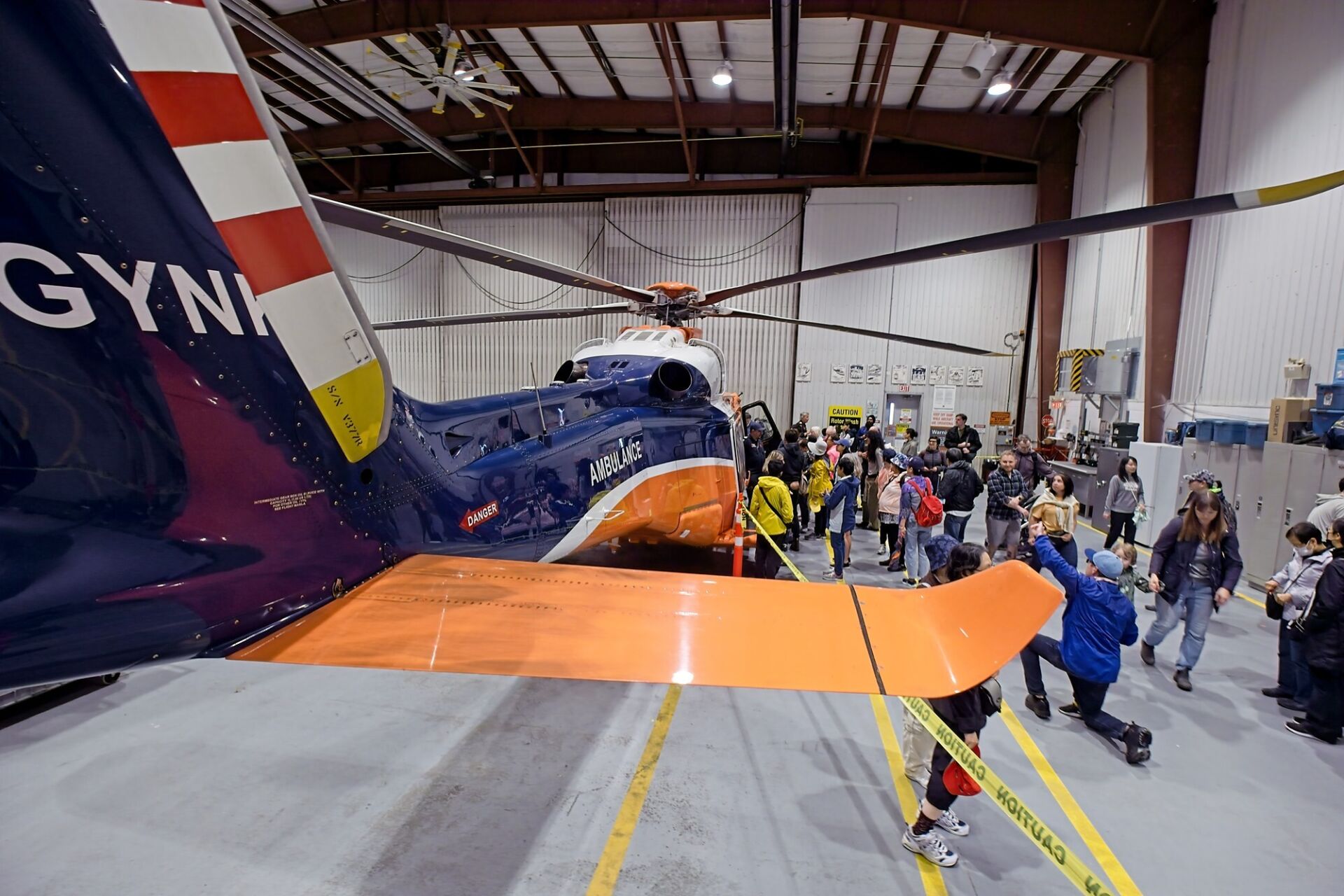 Air ambulance inside the hanger