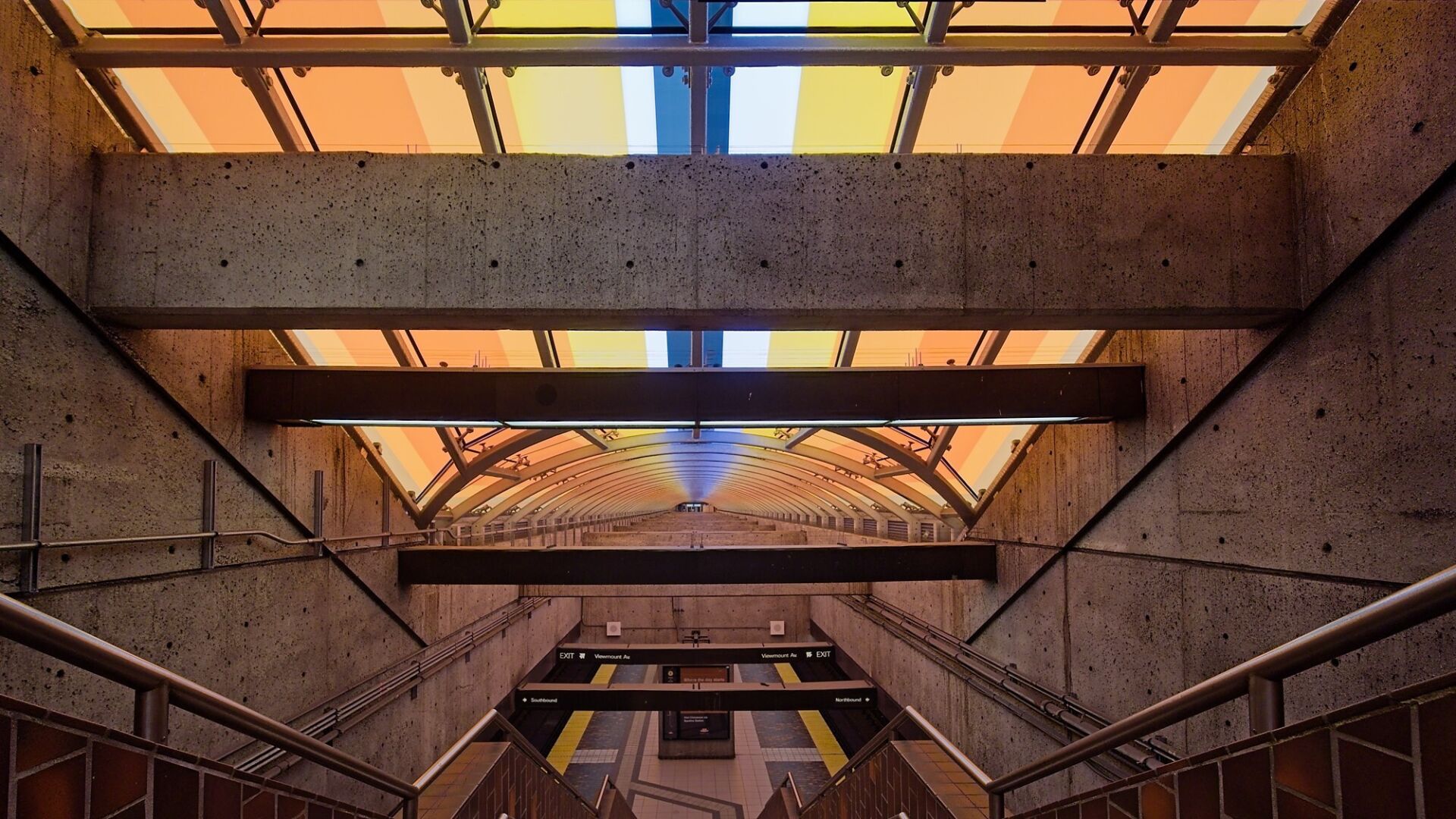 The colorful skylights that give this station it's unique colors