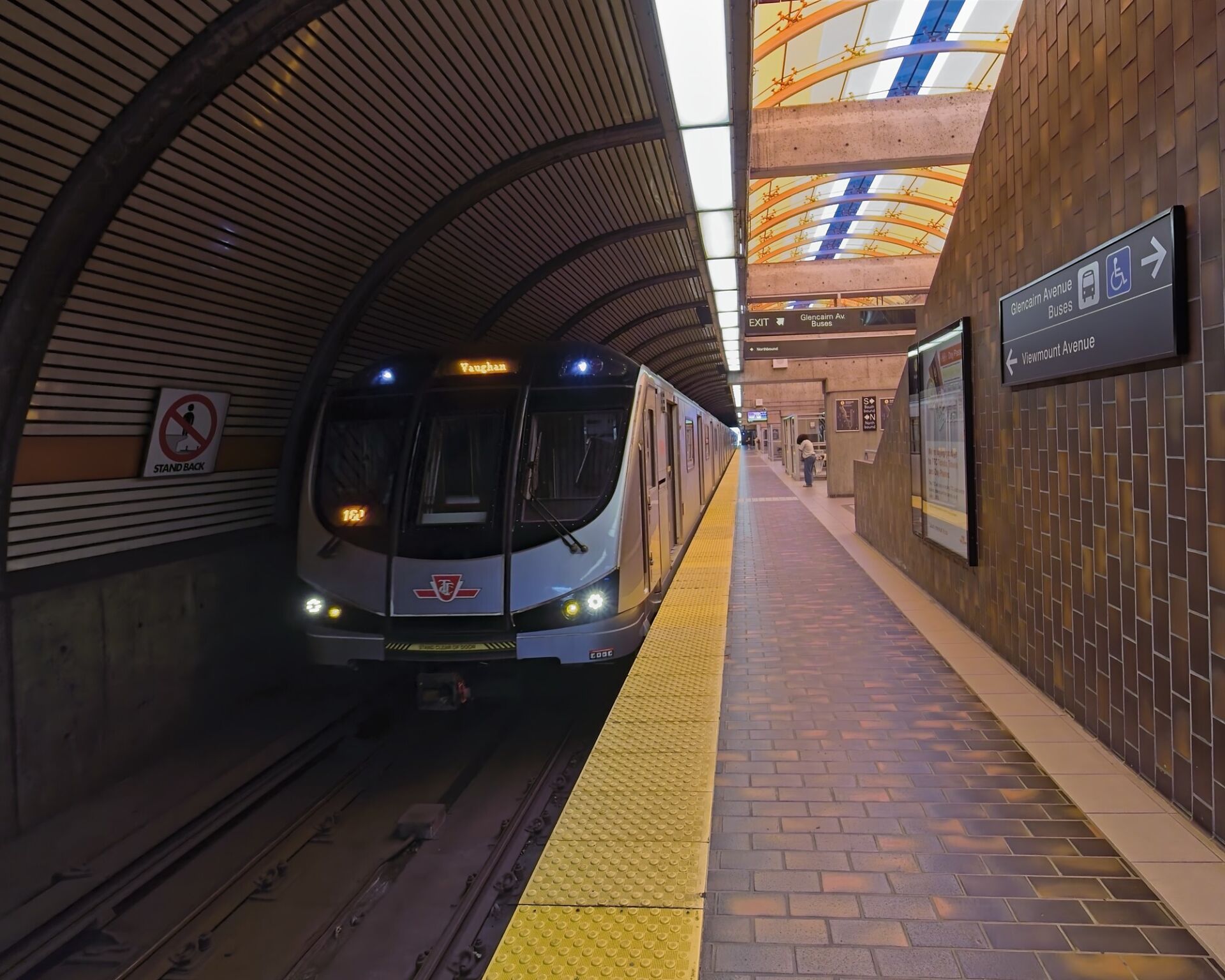 Train and platform with skylight visible