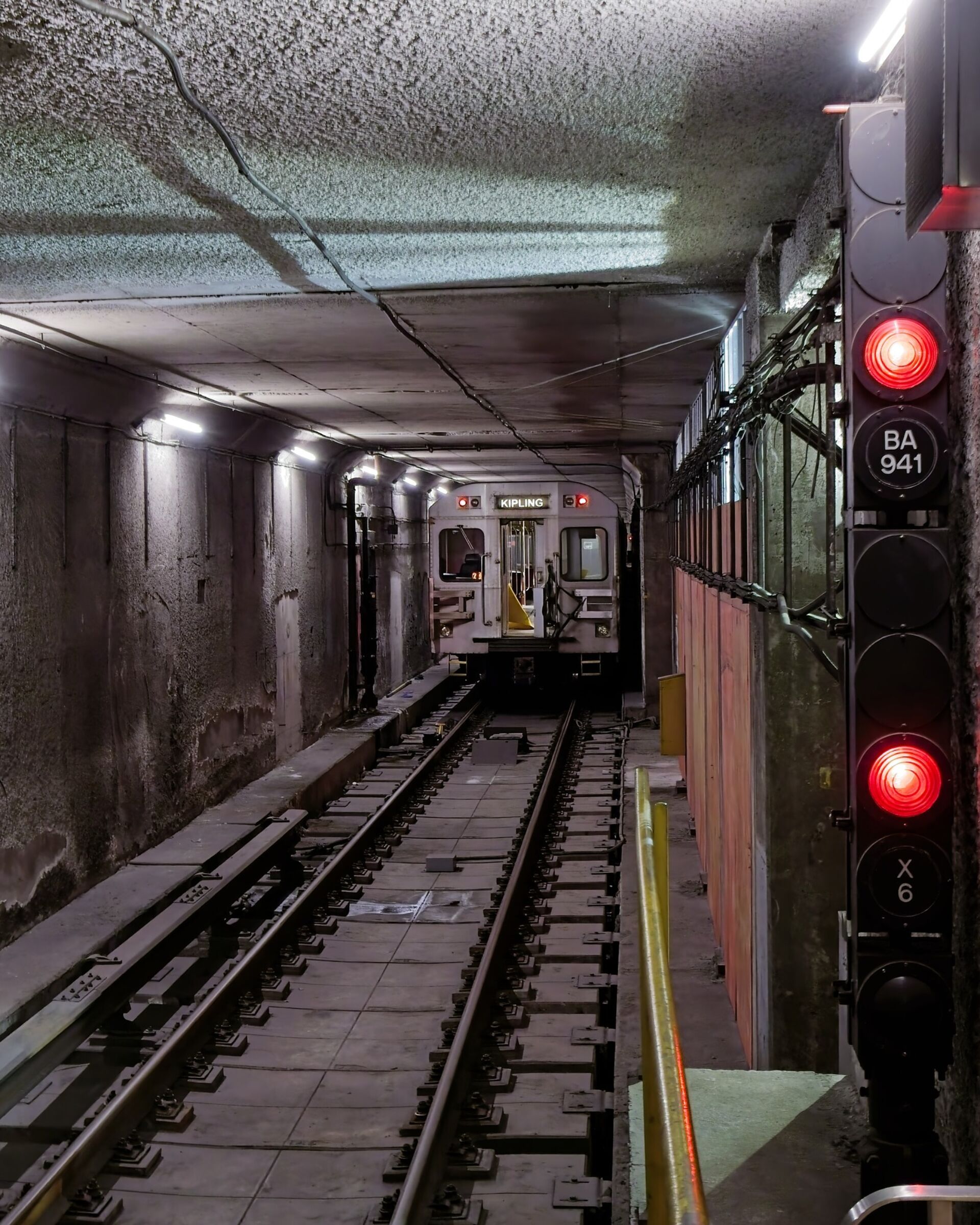 Train parked just outside the platform.