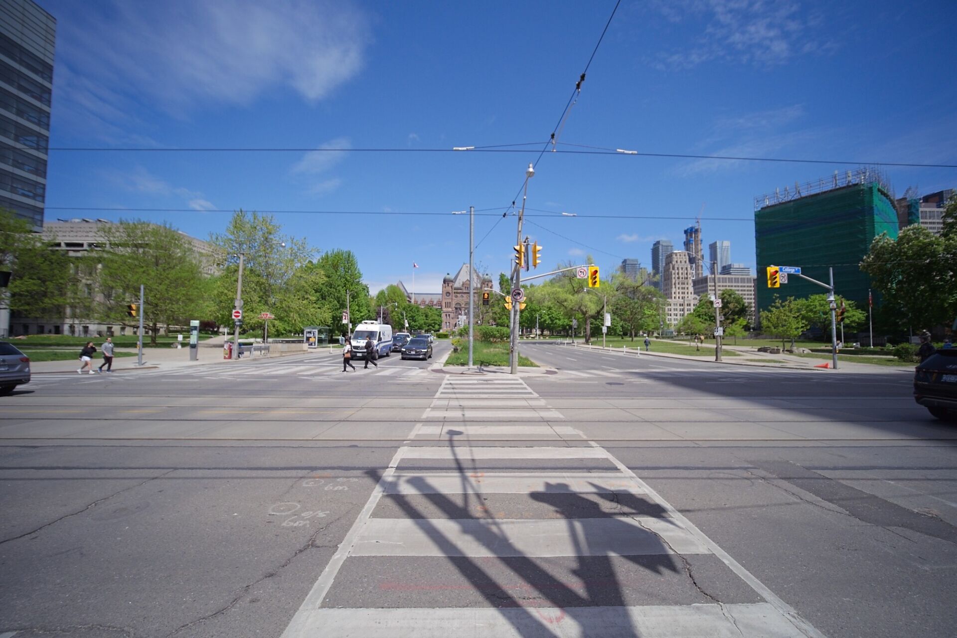 Looking north towards the provincial parliament buildings from University Avenue and College Street.