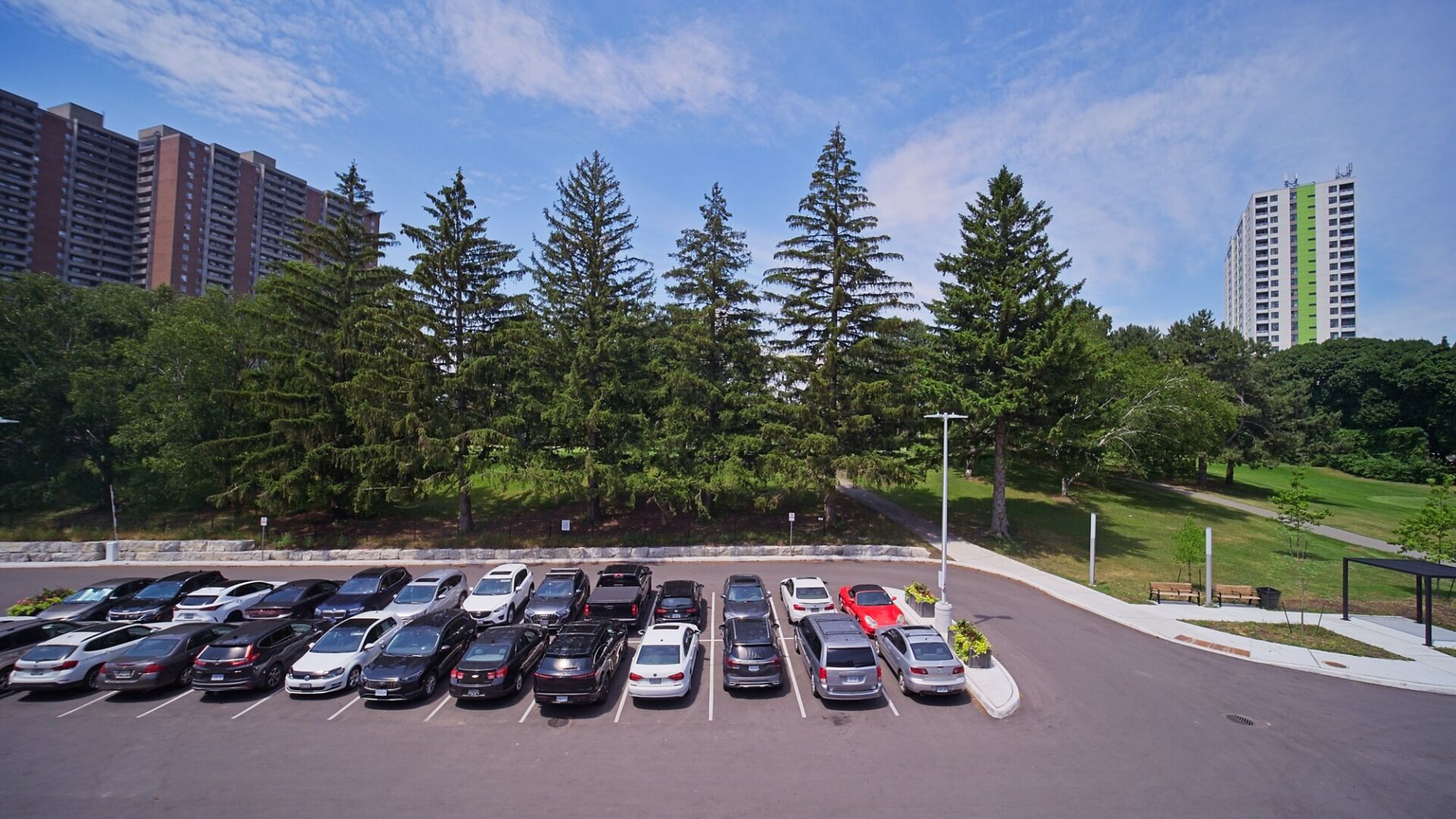 Parking lot and opposite the golf course